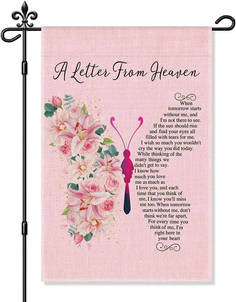 A Letter From Heaven Garden Flag, Funny Butterfly Memorial Yard Decor for Outside, Cemetery Remembrance Sign, Memorial Banne jjp