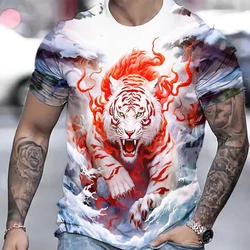 Tiger T-Shirt for Men 3D Animal 3D Print Men's Shirts Summer Short Sleeved Tee Male Pullover Oversized Top Casual Men's Clothing