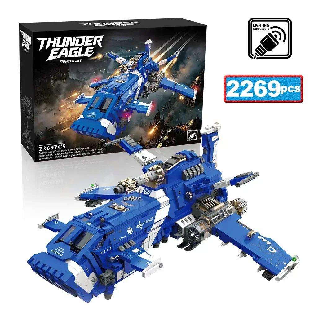 2269-teiliger MOC SThunder Fighter Modellbausatz mit LED, Zusammenbaubarer Stadtbaukasten, Lehrreiches Desktop-Dekorations-Spielzeug, DIY-Geschenk