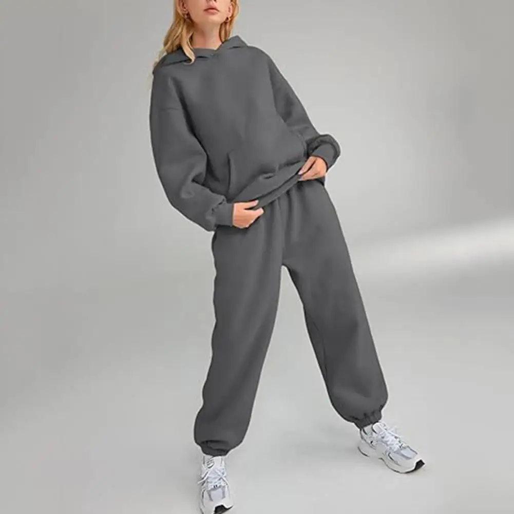 قبعة بأكمام طويلة سترة غير رسمية معطف المرأة مقنعين البلوز بانت مجموعات بلايز البلوز جيوب ميدي الخصر بنطلون بدلة رياضية