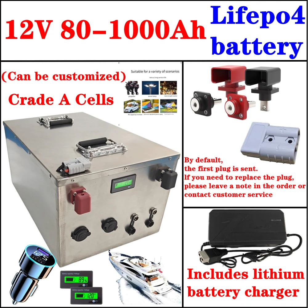 BMS 4S 12V 100Ah 80Ah 120Ah 150Ah 200Ah 300Ah 400Ah-1000Ah Lifepo4 Battery for 1200W Off-Grid UPS Boat Solar Panel Outdoor