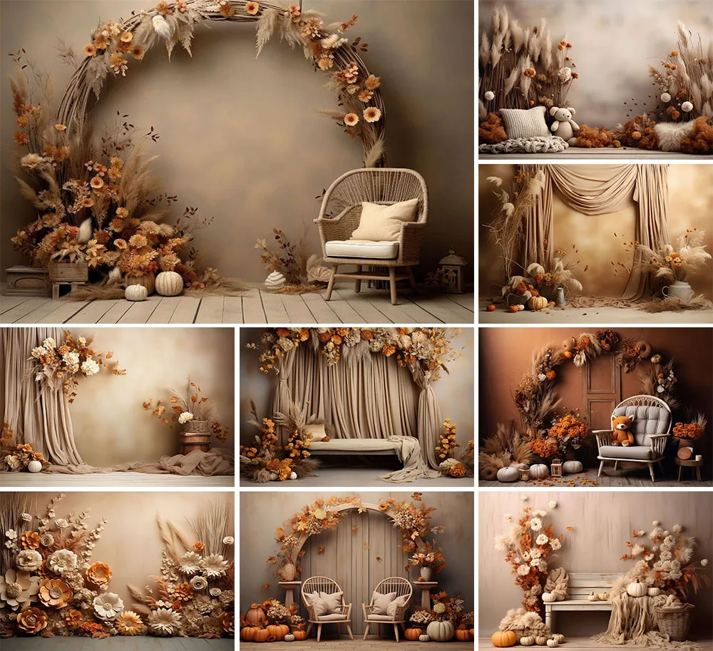 Mehofond Photography Background Neutral Boho Fall Autumn Bea Kids Birthday Party Cake Smash Portrait Decor Backdrop Photo Studio