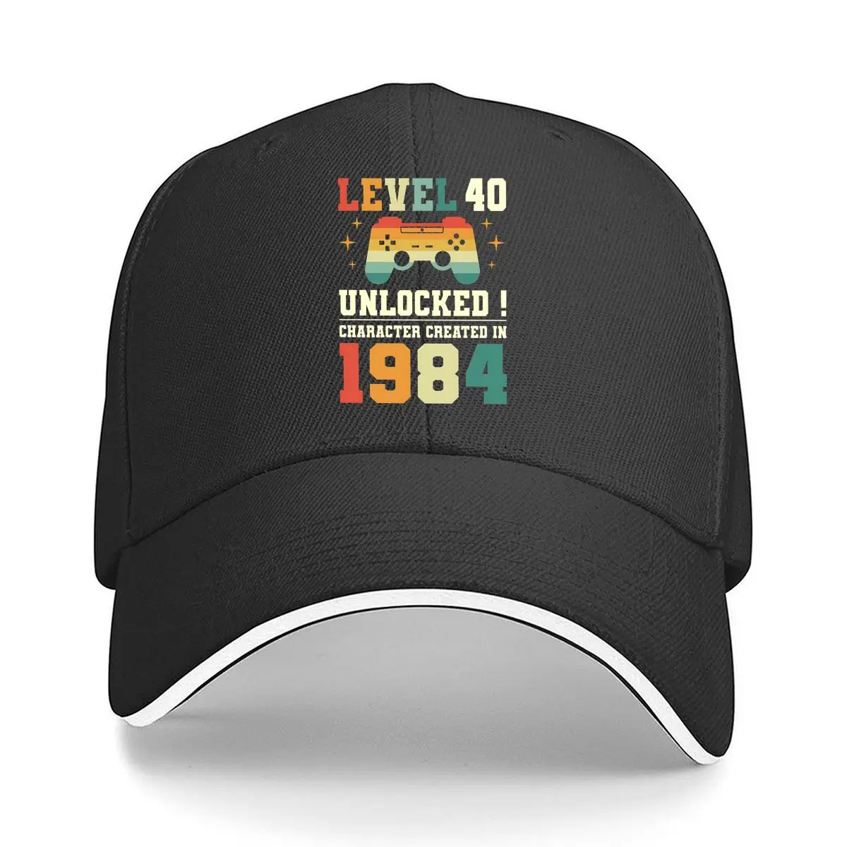 Level 40 Unlocked Gamer 1984 Text Sandwich Baseball Cap Outdoor Workouts Sun Hat