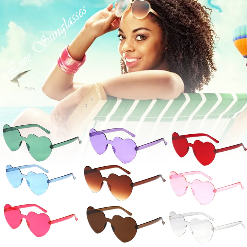 Candy Color Heart Sunglasses Fashion Rimless Driving Sun Glasses for Adults for Women Men Sun Blocking Glasses d88