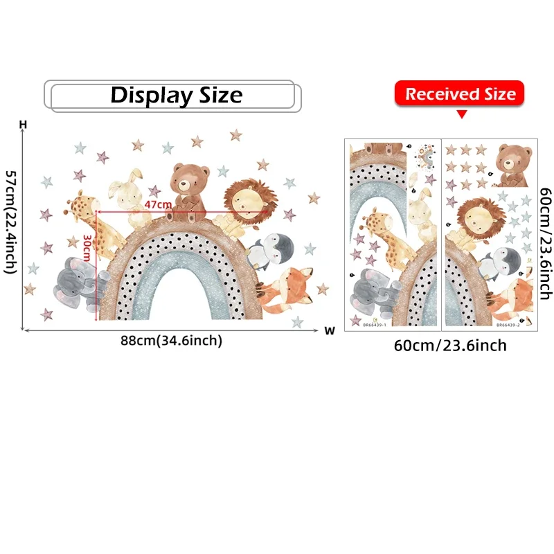 1pc akwarela kreskówka zwierzęce gwiazdy tęczowe naklejki ścienne do pokoju dziecięcego pokój dziecięcy żłobek naklejki ścienne do pokoju wystrój