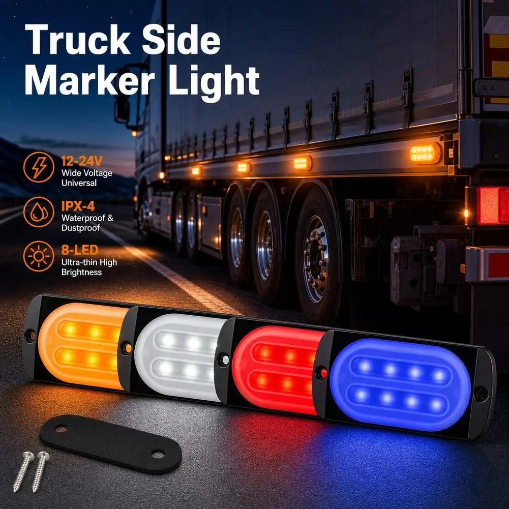 LED Side Marker Light White 12V 24V 8 LEDs 24 Watt Aluminum Alloy Waterproof for Pickup