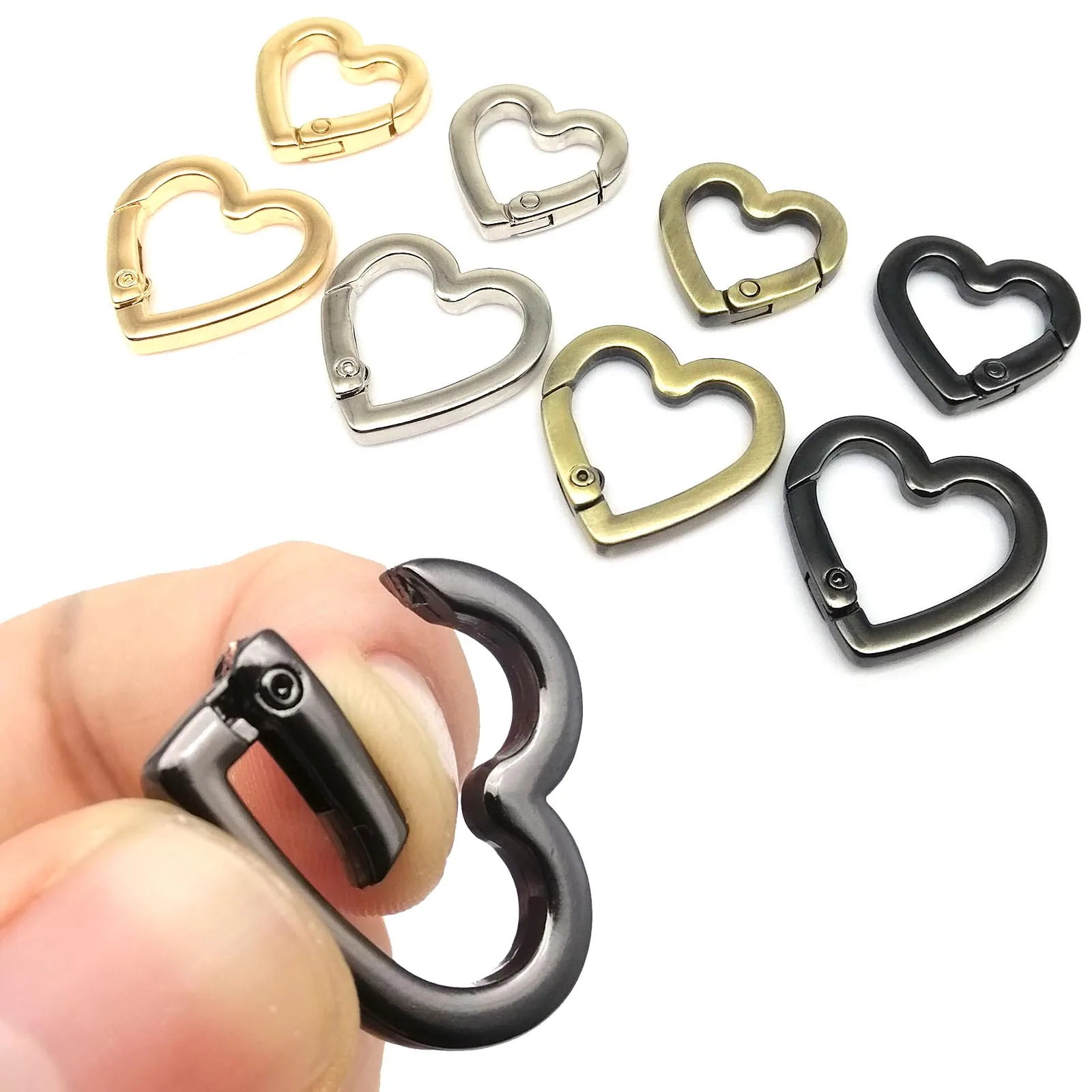 Heart Shape Spring Gate O Ring Openable Leather Bag Handbag Belt Strap Buckle Connect Keyring Pendant Key Chain Snap Clasp Clip