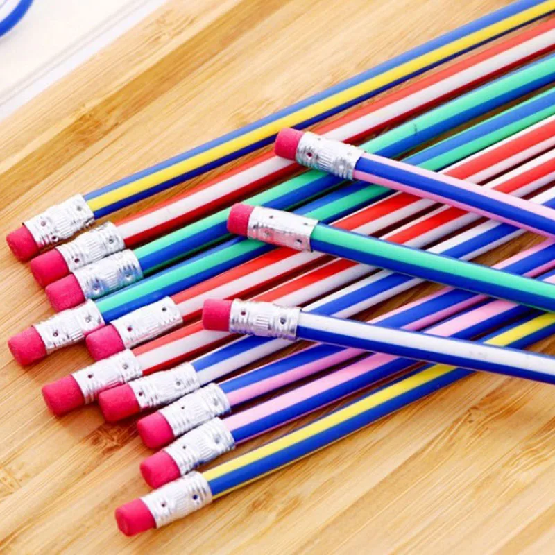 22pcs Cute Stationery Colorful Magic Bendy Flexible Soft Pencil with Eraser Student School Children Office Christmas Supplies