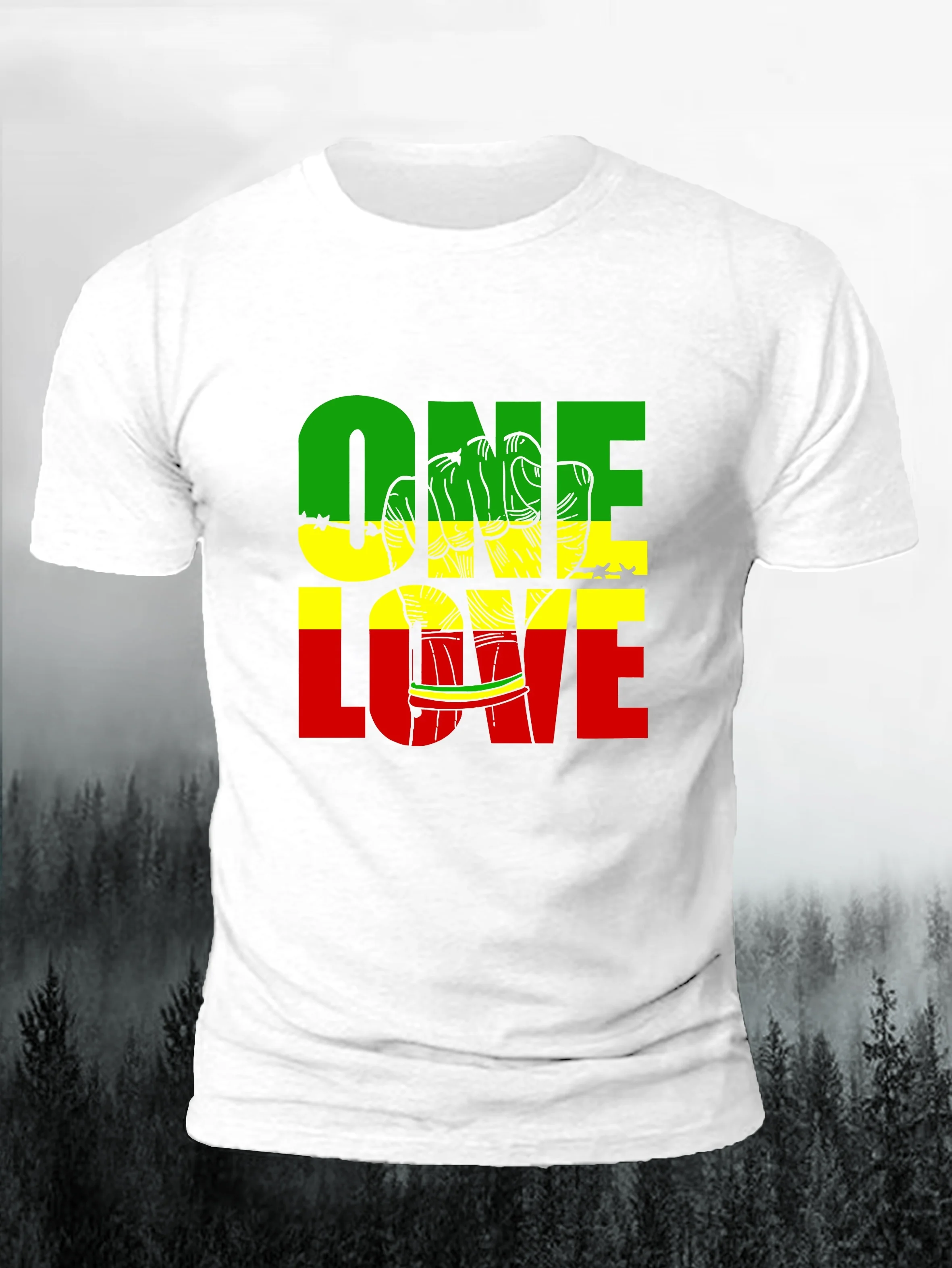 トレンディなプラスサイズ「One Love」グラフィック T シャツ - メンズ サマー カジュアル 半袖 T シャツ、ビッグ＆トールの男性向け