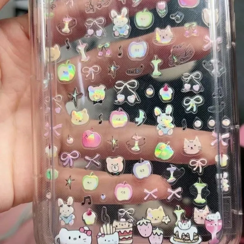 1pc Adesivos de Urso e Coelho Fofos com Padrão Holográfico para Scrapbook, Diário, Laptop, Capa de Telefone, Decoração de Artesanato DIY
