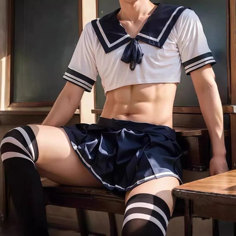 مجموعة الملابس الداخلية للرجال لعب الأدوار المثيرة للطلاب أزياء تنكرية للخادمة ملابس Femboy سيسي للملابس الداخلية المتقاطعة مقاس كبير