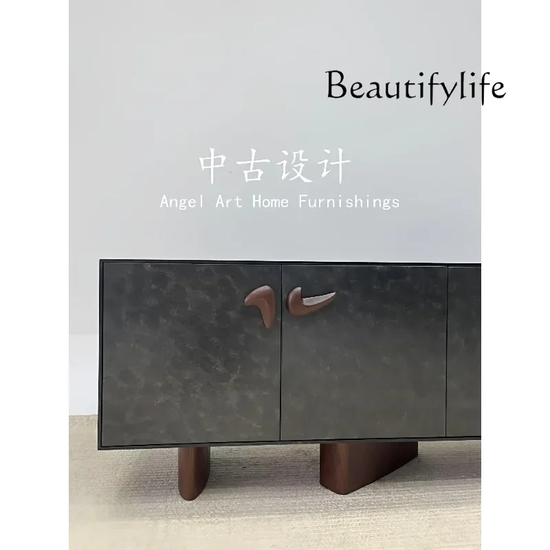 غرفة المعيشة المنزلية المصممة من العصور الوسطى، خزانة جانبية لتخزين الطعام من الخشب الصلب الإبداعي، خزانة تلفزيون بمدخل عتيق