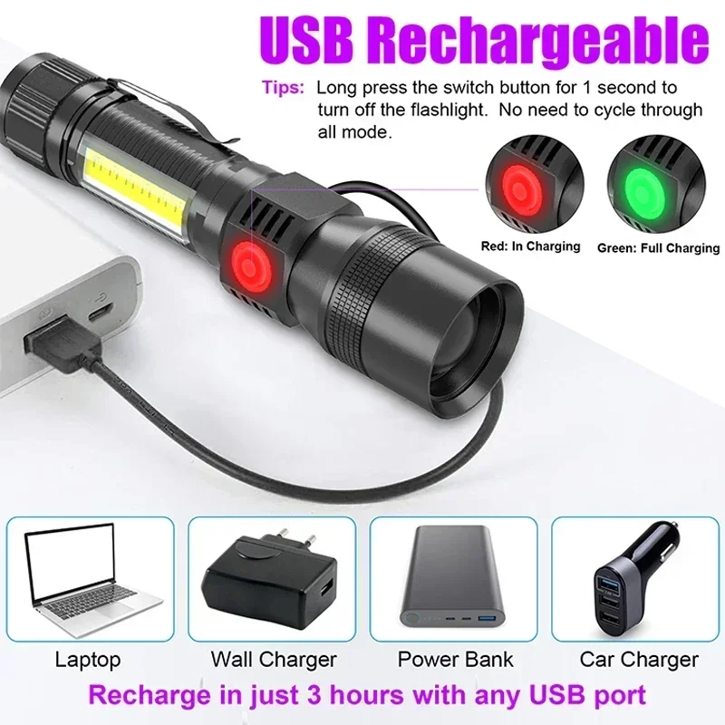 UV Light & Strong Light Flashlight USB Rechargeable Camping Lantern Pets Urine Stains Black Light Led Ultraviolet Torch Lamp