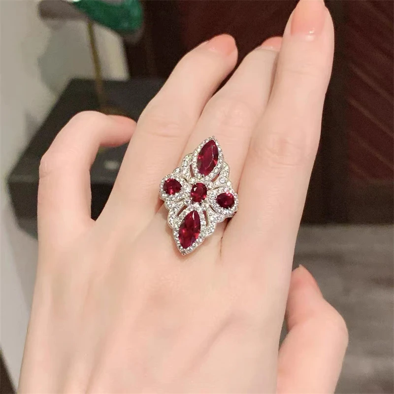 

New Elegant Fashion Red White Double Color AAA Zircon Ball Wedding Women's Ring Jewelry Valentine's Day Anniversary Gift