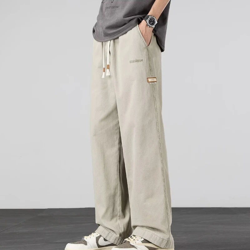 Men's Cargo Pants Loose Straight Wide Leg Casual Sweatpants Drawstring Elastic Waist Sports Trousers Baggy Streetwear Joggers