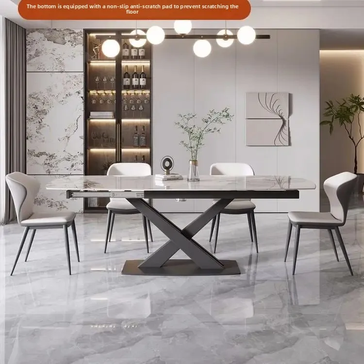 Dining Table, Sintered Stone Extendable Top, Dinner Table, Rotatable Frame, Kitchen Table, Italian Light Luxury Home Furniture