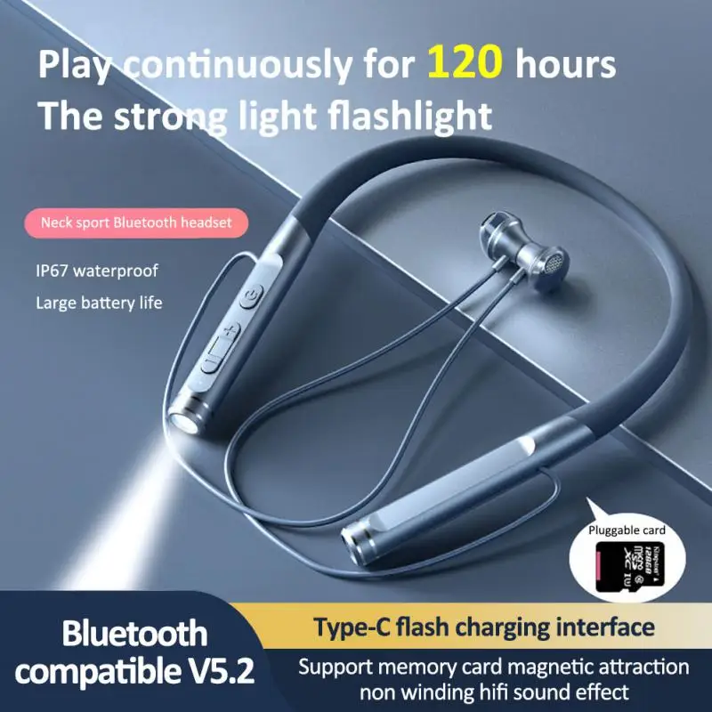 K12 120 Hours Magnetic Earphones Bluetooth Headphones Stereo Bass Wireless Headphone Neckband Power Flashlight Display Headset