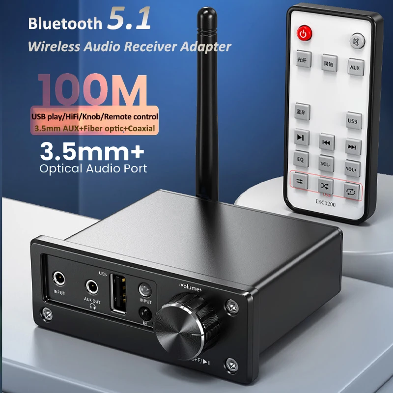 New Bluetooth 5.1 Audio Receiver Wireless Audio Adapter U-disk Stereo Music Receiver AUX 3.5mm RCA Jack Coaxial Optical Output