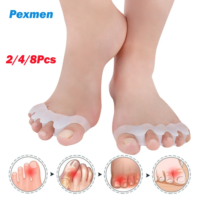 Pexmen 2/4/8Pcs Gel Toe Separators Restore Toes to Original Shape Toes Corrector Spacers for Bunions Overlapping and Blisters