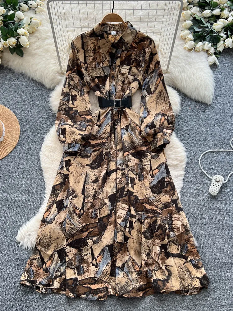 Femmes robes en mousseline de soie automne printemps imprimé fleurs léopard imprimé pansement col en v longue Maxi robes femme DS268