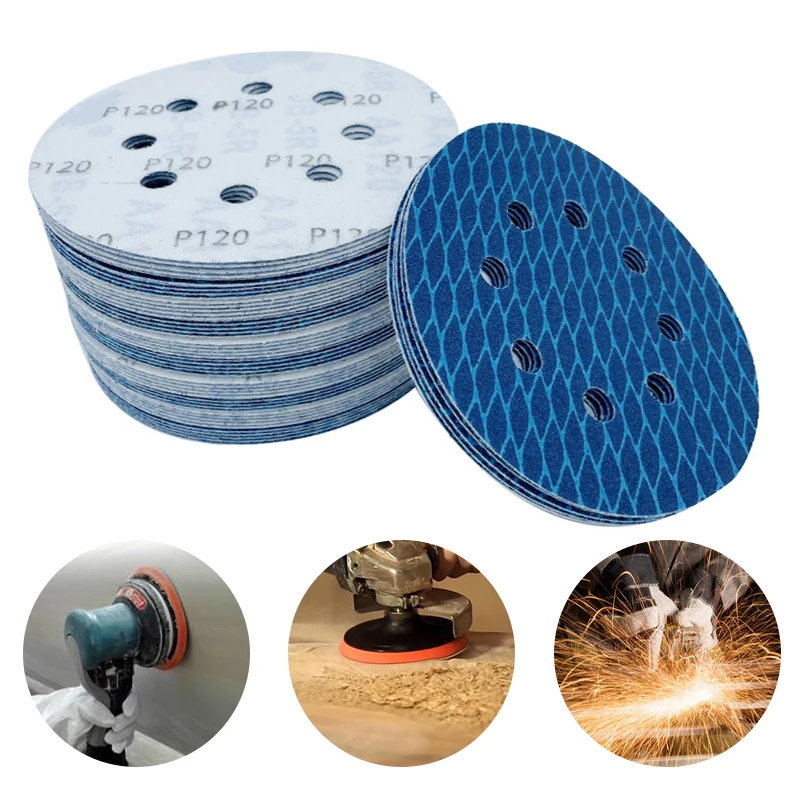 

100Pcs 125mm 8 Hole Sanding Discs Sandpaper Round Sanding Paper Sanding Disc Hook Loop Buffing Sheet Abrasive Polishing Tools