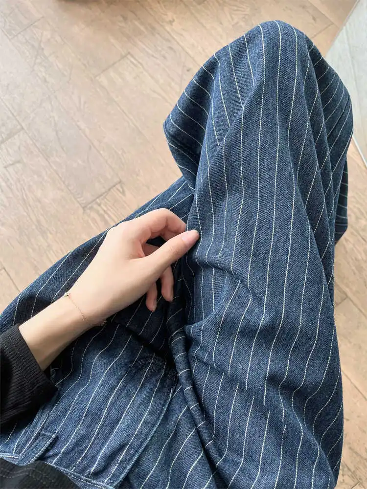 

Осень-зима 202, женские полосатые джинсовые брюки с высокой талией Y2k, японская уличная одежда, джинсы с высокой талией 2000-х годов, японский дизайн Харадзюку