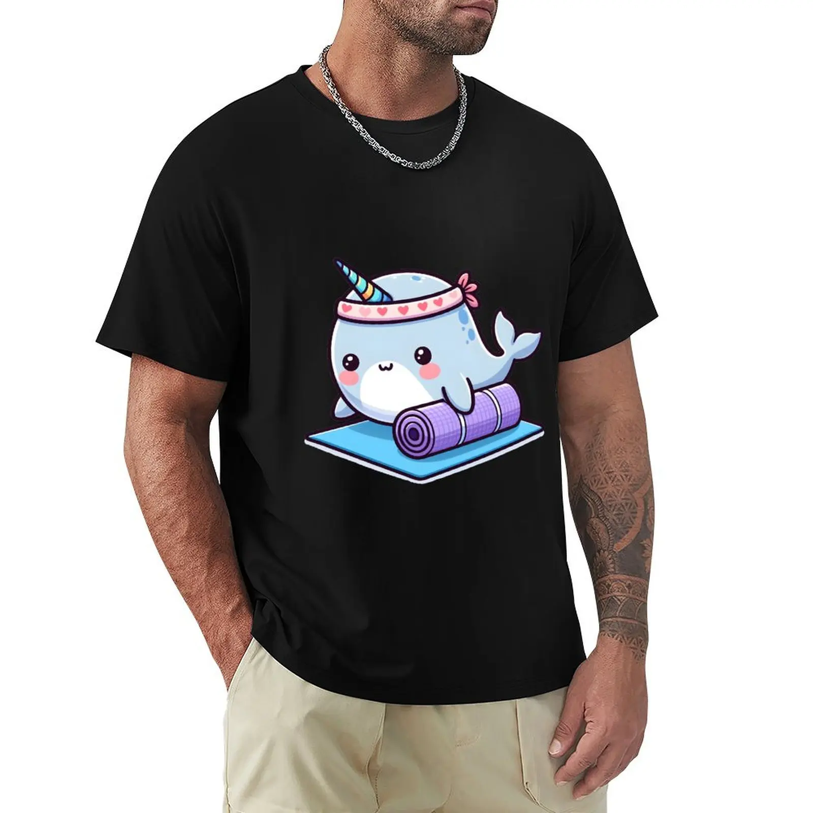 

Kawaii Narwhal: A Yoga Mat And Headband T-Shirt summer shirt plain oversized t shirt plain t shirts men