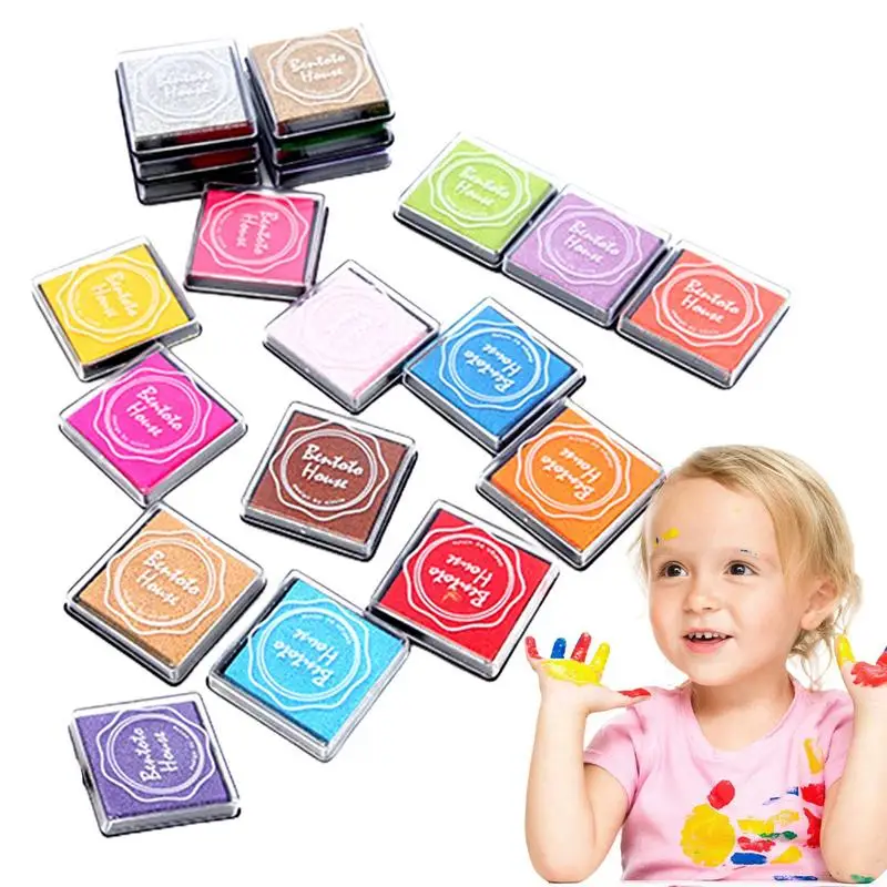 Stamp Ink Pads For Kids 20 Colors Rainbow Finger Ink Pad Washable Waterproof DIY Water-based Ink Pads 1.57x1.57In Water-Based