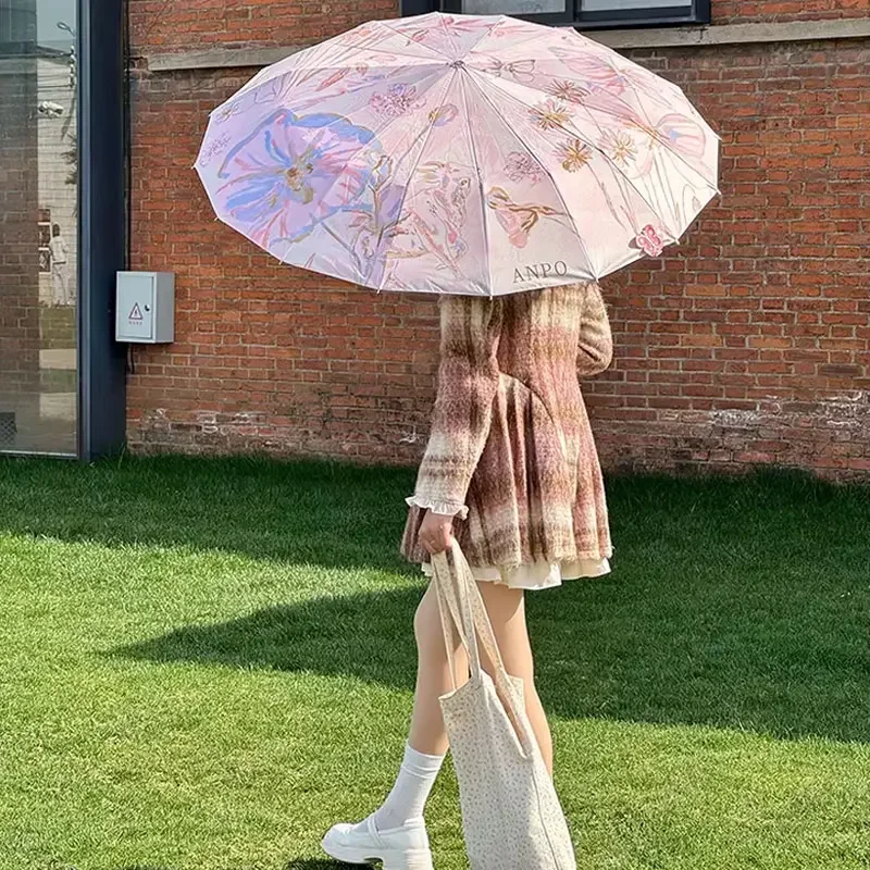 16 Bone Folding Umbrella Women's Weather and Rain Dual-purpose Sunscreen UV Protection Sun Umbrella