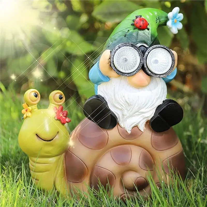 AB41-With Solar Lights Gnomes For Home Yard Lawn Porch Garden Gnome Snail Statue Decor