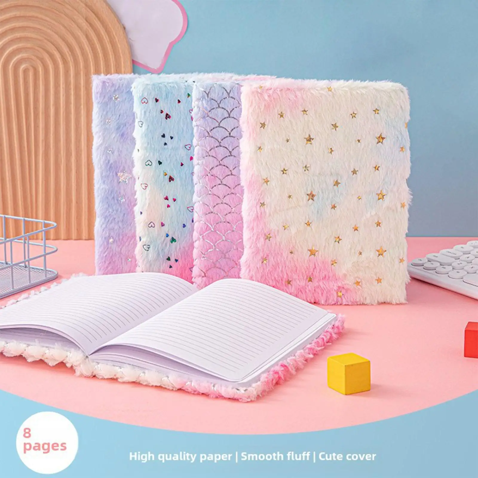 Plush Cover Notebook 80 Sheets Cute Fuzzy Journal Writing Daily Planner Diary Book Notepad for Home Office Supplies Kids School