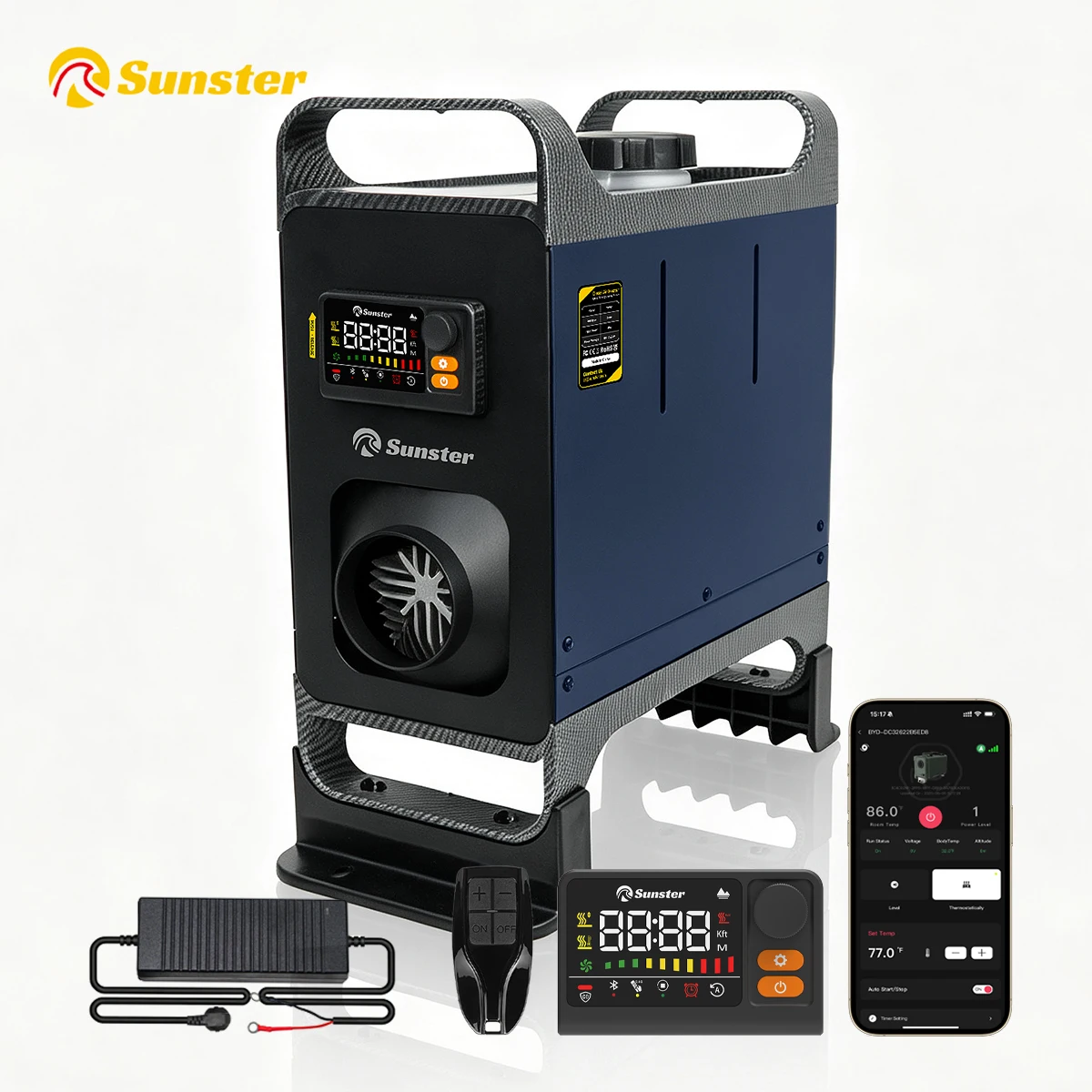 8KW Diesel Luchtverwarmer 12V/24V 110-240V Dubbele Stroomvoorziening Draagbaar met Handvat Snelle Verwarming Stille Parkeerverwarmer APP LCD voor Kamperen en Campers