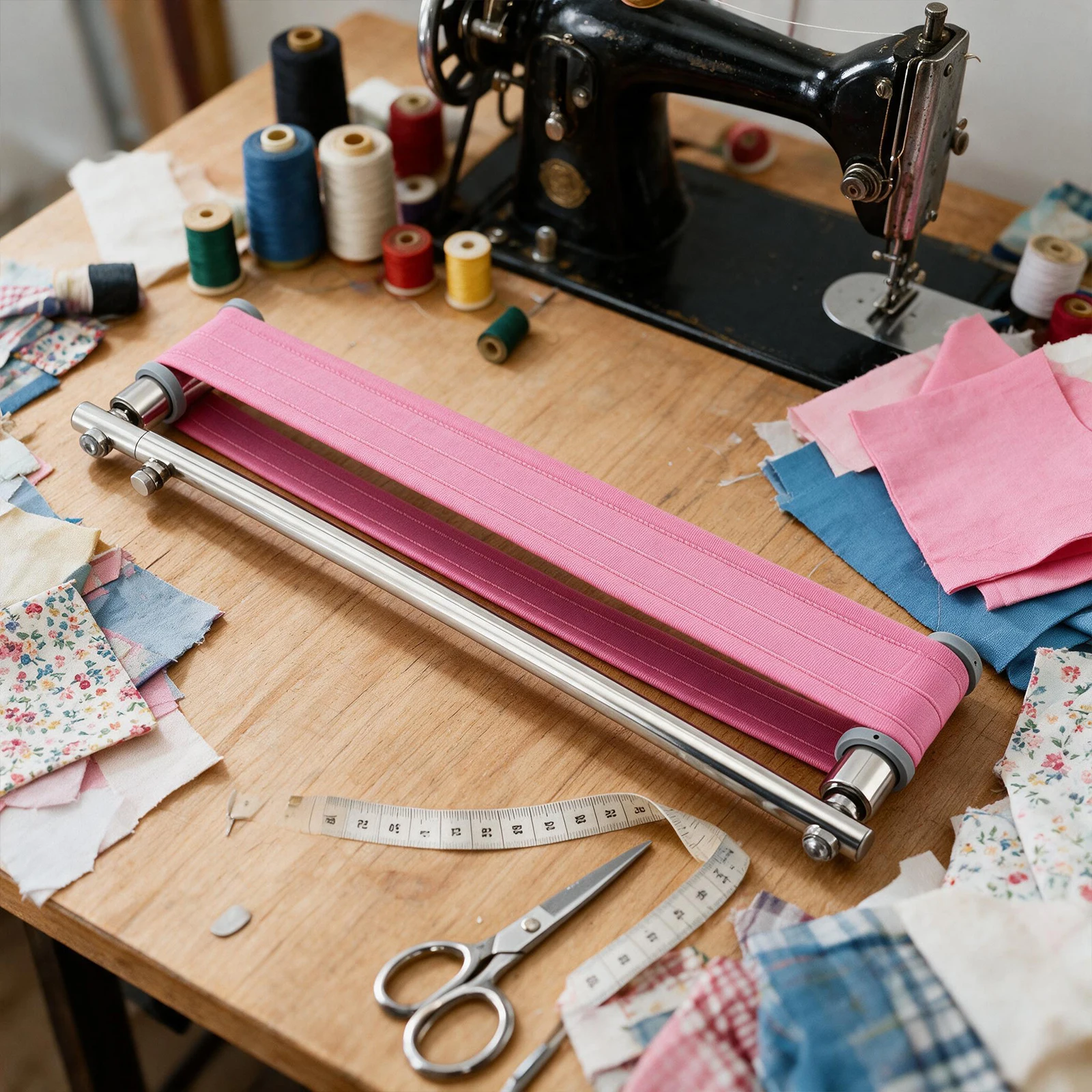 Support de rouleau à roulement pour ceinture élastique, réglable, pour machine à couture à couture plate, guide de couture à double aiguille