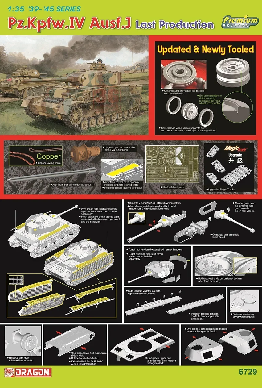 DRAGON  Plastic Assembly Scale Model Kit  6729  Pz.Kpfw.IV Ausf.J Last Production 1/35 Model