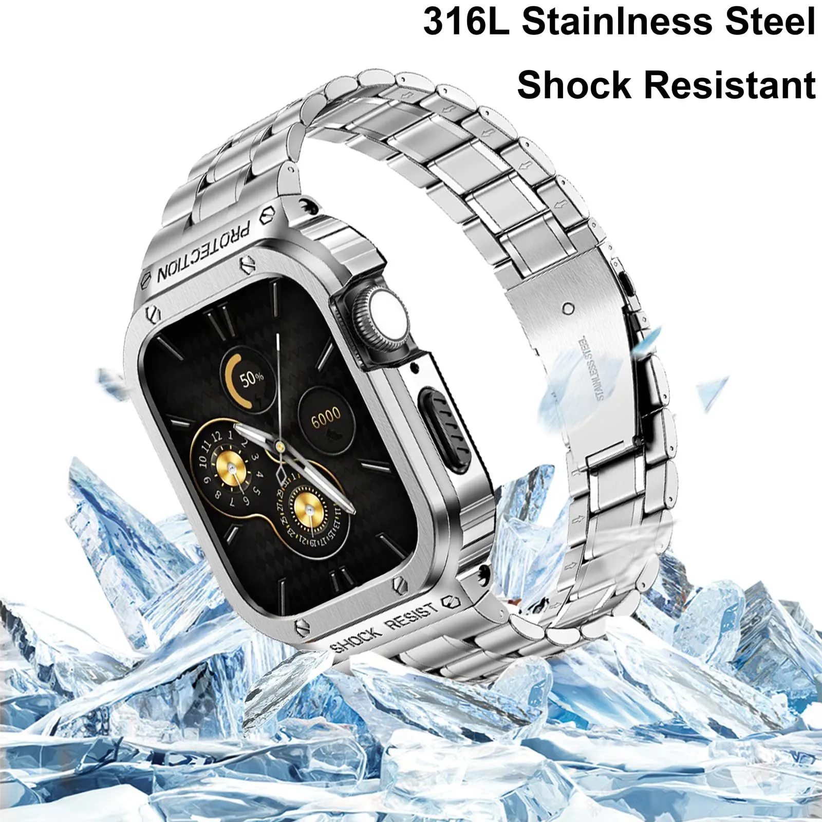 

Three Beads Stainless Steel Case+Strap For Apple Watch Band 44mm 45mm Bumper Cover Metal Band For iWatch series 9 8 7 SE 6 5 4