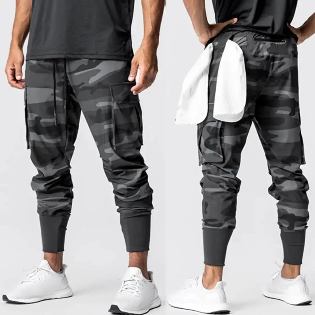 

Cargo Sweatpants Slim Fit Camouflage Print Men's Jogging Sweatpants with Zippered Pockets Elastic Waist for Gym Training Quick