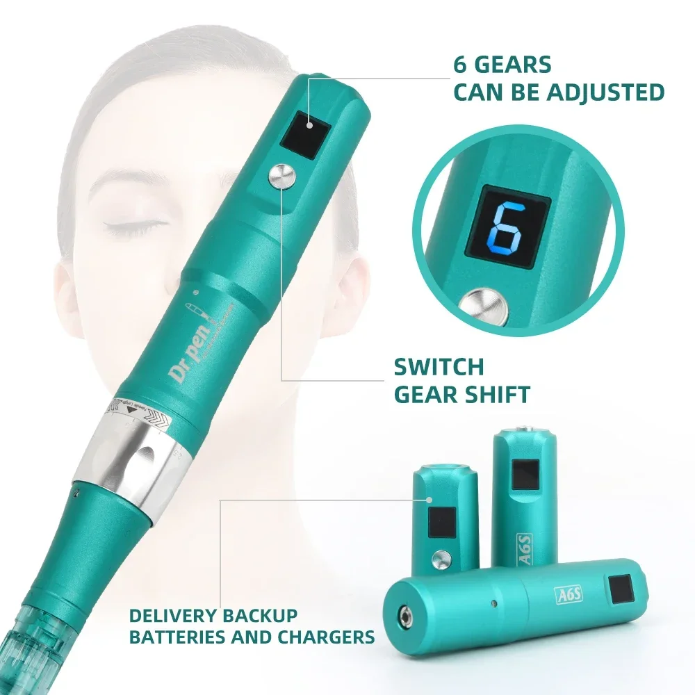 Dr. Pen A6S Wireless Electric Derma Pen strumento per la cura della pelle Auto Microneedle Machine Anti rughe trucco aghi per tatuaggi dispositivo