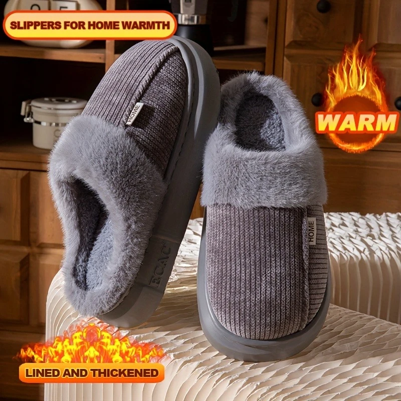 Men Women Winter EVA House Slippers Warm Plush Fleece Lined Soft Cotton Indoor Shoes Non Slip Thick Bottom Home couple Footwear