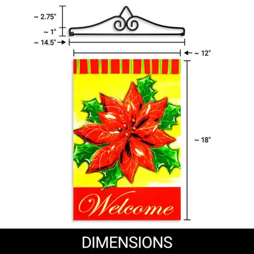 Garden Flag Welcome Red Poinsettia 12x18IN & Hanger 14IN Printed Poly