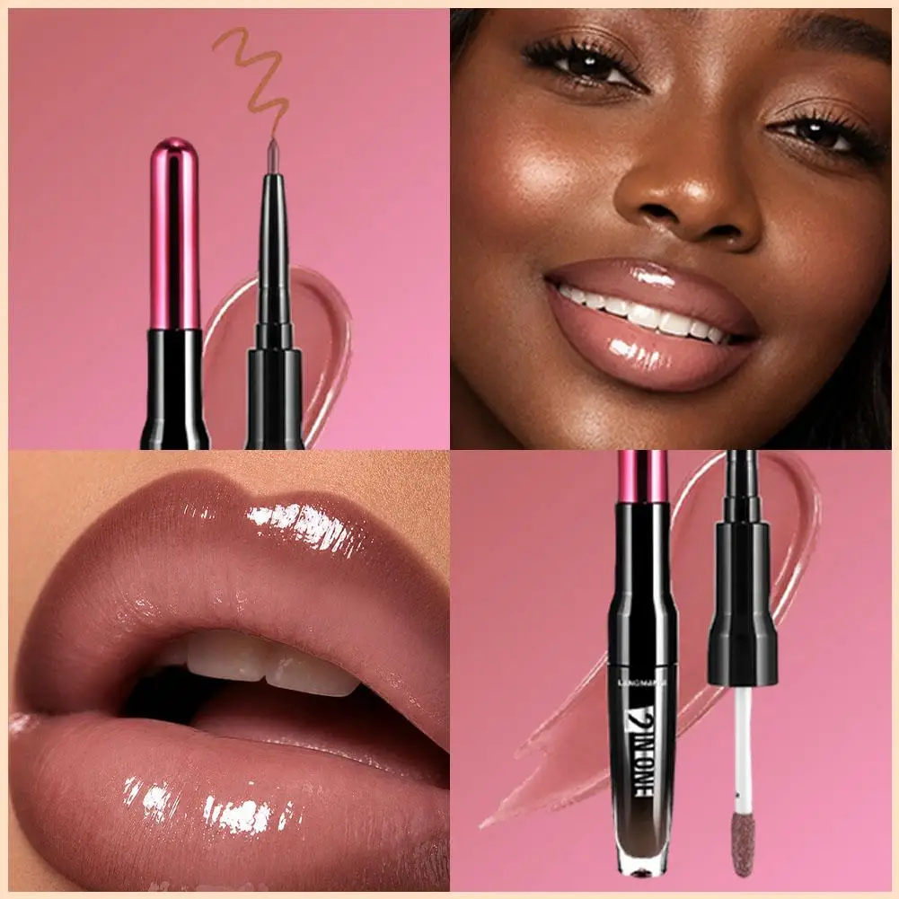 Sexy Party Daily Red Pink Brand Lip Makeup Lasting Matte Contouring Liner Shiny High-shine Gloss Double-headed Plumping Lipstick