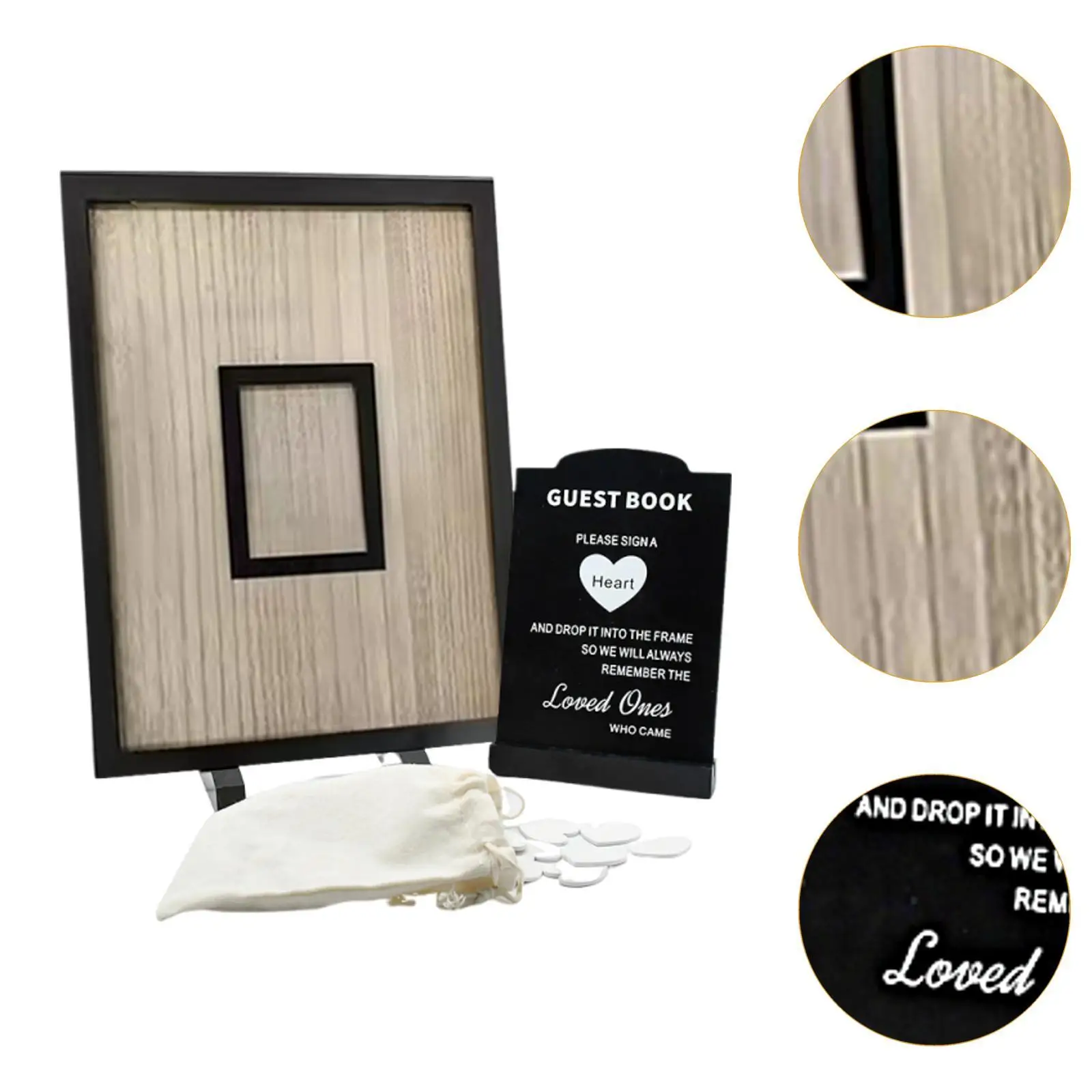 Wooden Frame Guest Book Sign for Wedding with Acrylic Heart Drop Slot and Stand for Party and Shower Decoration