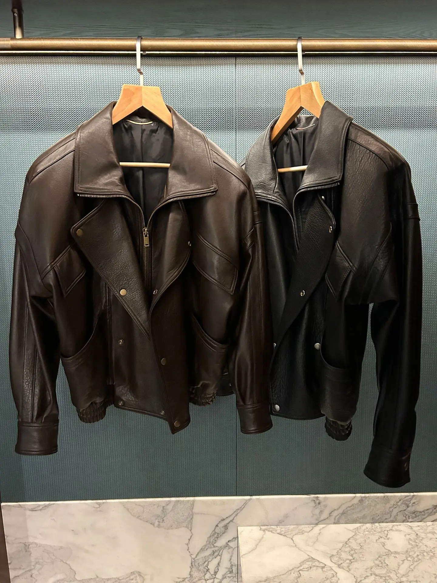 Natural-Patterned Sheepskin Motorcycle Jacket Flight Jacket