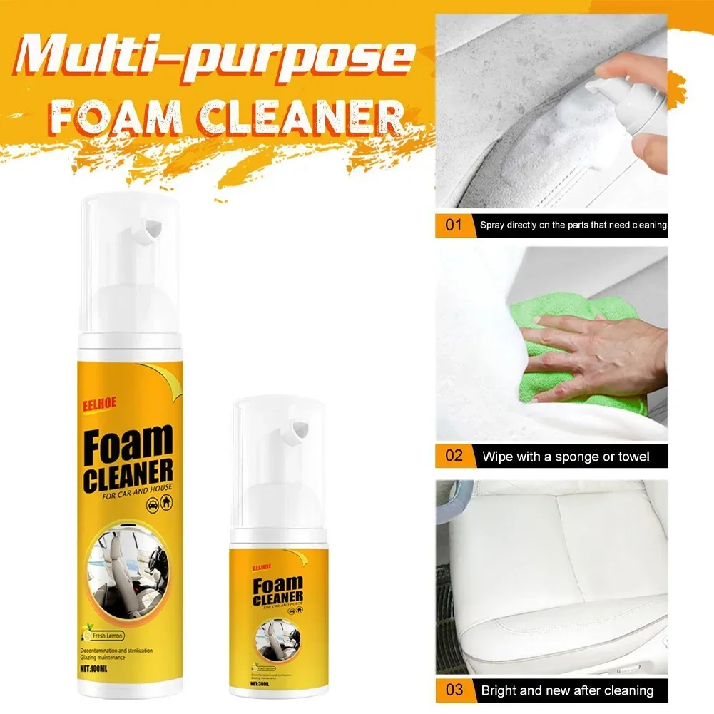 Car Interior Leather Clean Multifunctional Foam Cleaner Car Interior Strong Decontamination Ceiling Seat Clean 30/60/100ML