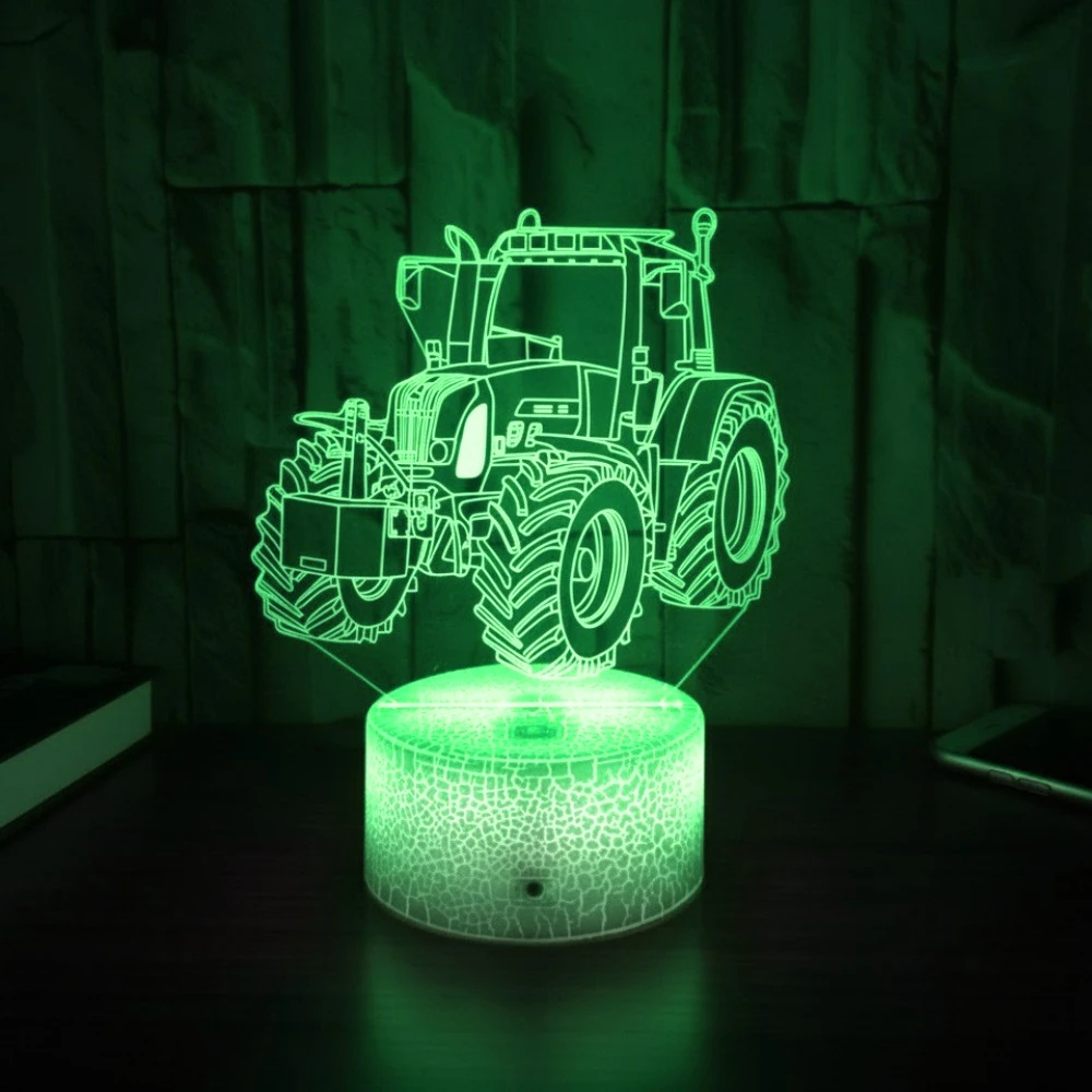 Tractor 3D Night Light for Kids LED Table Lamp USB 7/16 Colors Changing Acrylic Nightlight for Bedroom Boys Birthday Decor Gift