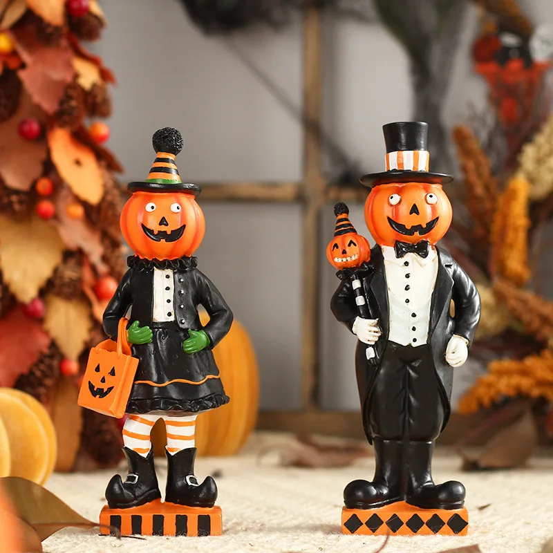 Halloween Pumpkin Gentleman Doll Ornament Resin Craft Ornament Halloween Gentleman Pumpkin Puppet Carving Decoration