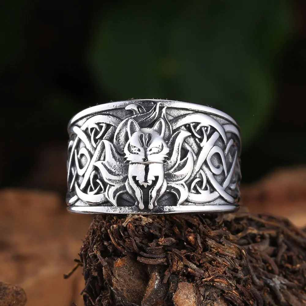 Viking Celtic Fox Ring Stainless Steel Animal Totem Carved Ring For Men Women Vintage Gothic Fashion Holiday Present Jewelry