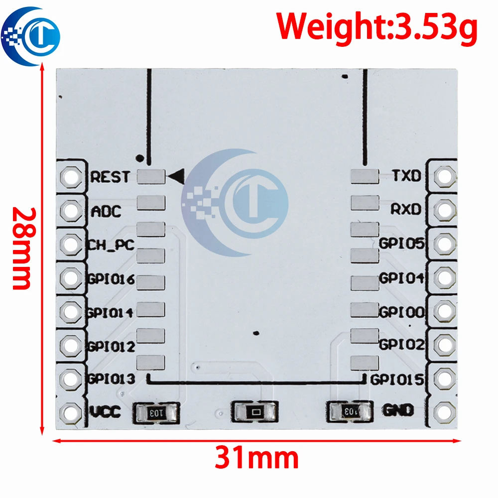 ESP8266 Serial Adapter Board - Compatible with ESP-07/08/12E WiFi Modules (UART Interface)