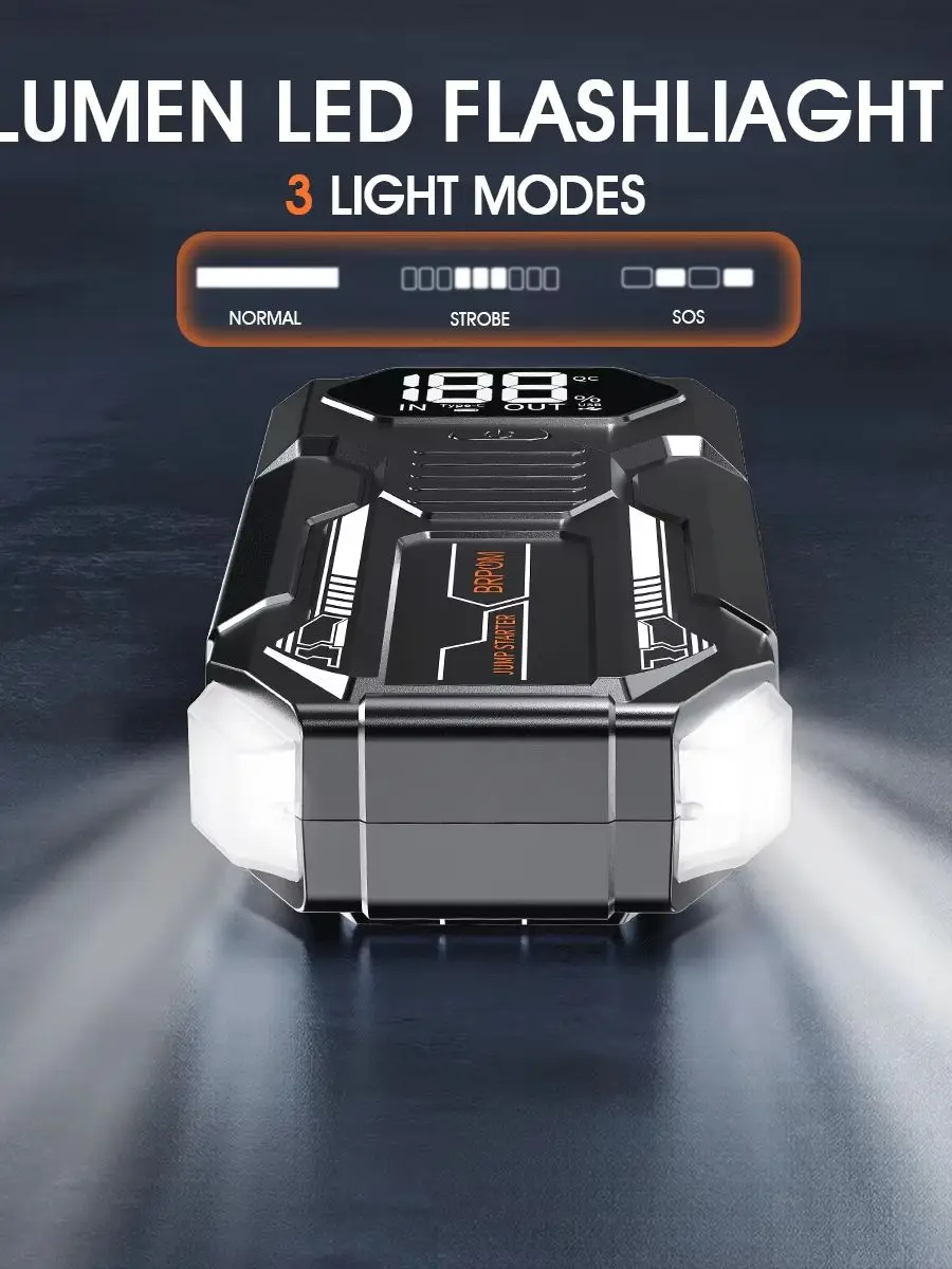 4000A Peak Auto-Starter mit Luftkompressor, Reifenfüller ohne Gewinde, Batterie-Booster mit externem Batteriepack und LED-Taschenlampen, 12V Automatischer Startkasten für alle.