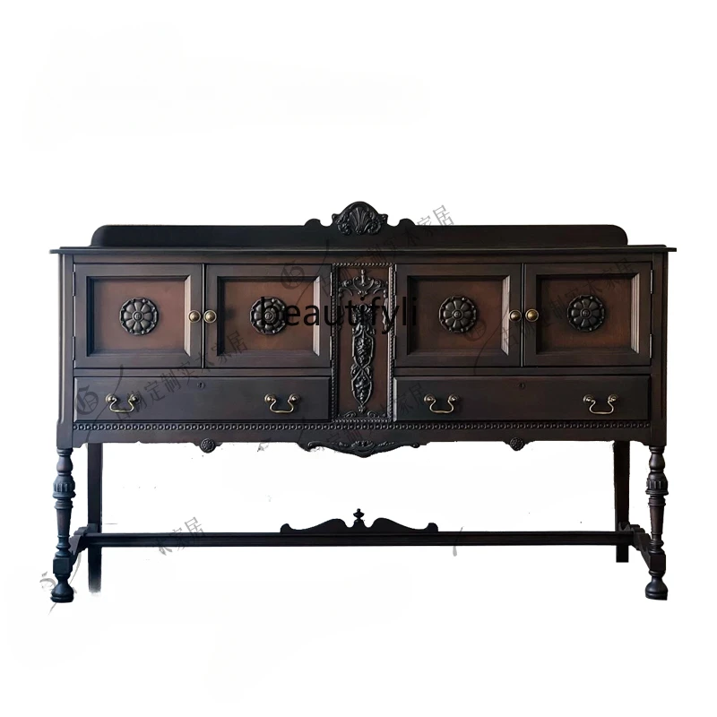 

American solid wood dining side cabinet/retro carving, home entrance cabinet/storage cabinet