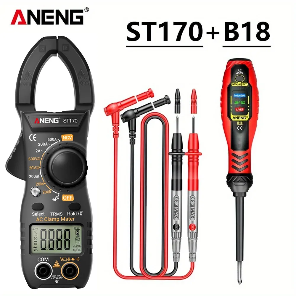 ANENG ST170 Klemmeter Digitale Multimeter Tester 500A AC Current AC/DC Voltage Capacitance Detector+B18 Highlight Voltage Test Pen Multi-functioneel Elektriekgereedschap